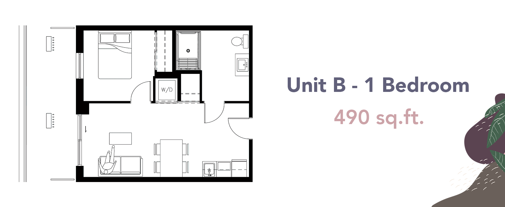 The floor plan of a Wisteria Place one bedroom senior apartment