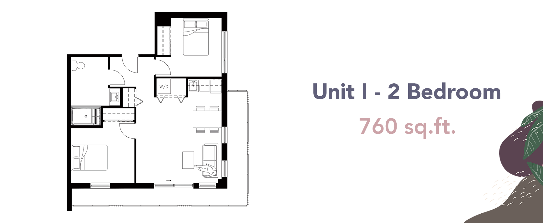 The floor plan of a Wisteria Place two bedroom senior apartment