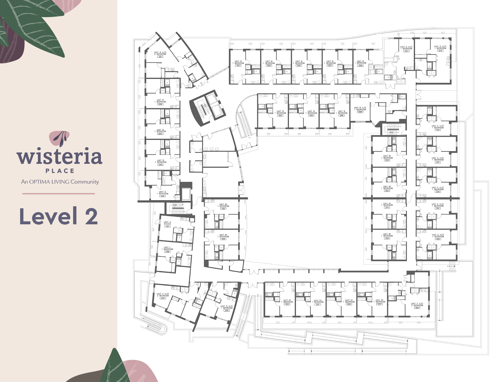 The floor plan of level two of Wisteria Place retirement home