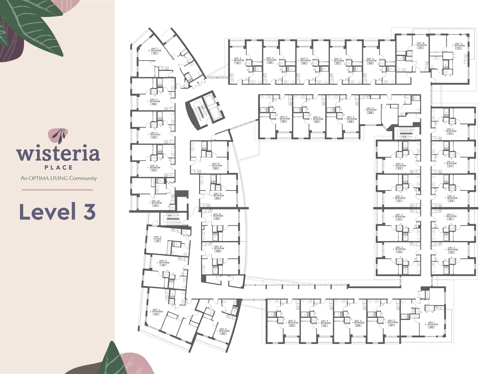 The floor plan of level three of Wisteria Place retirement home