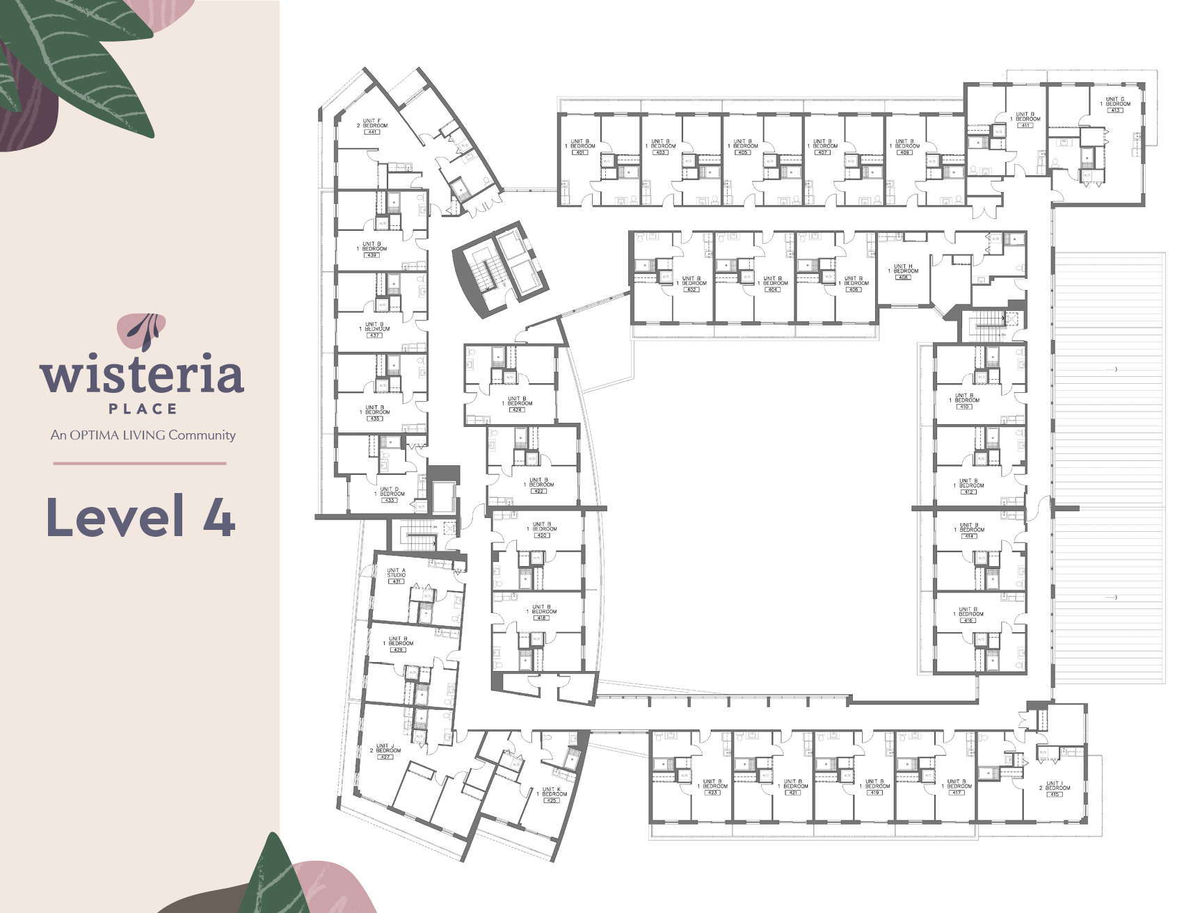 The floor plan of level four of Wisteria Place retirement home