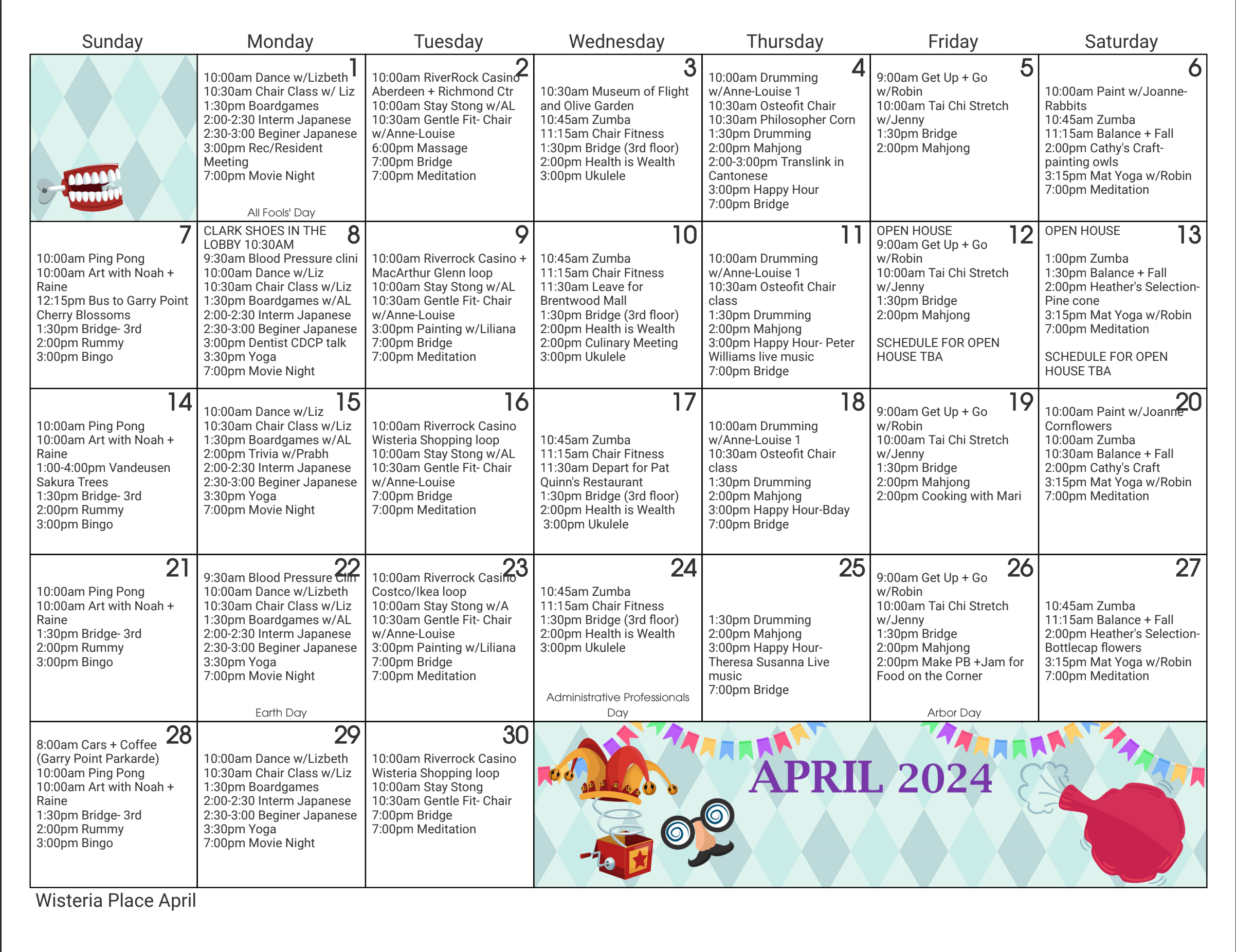 Wisteria Place April 2024 event calendar