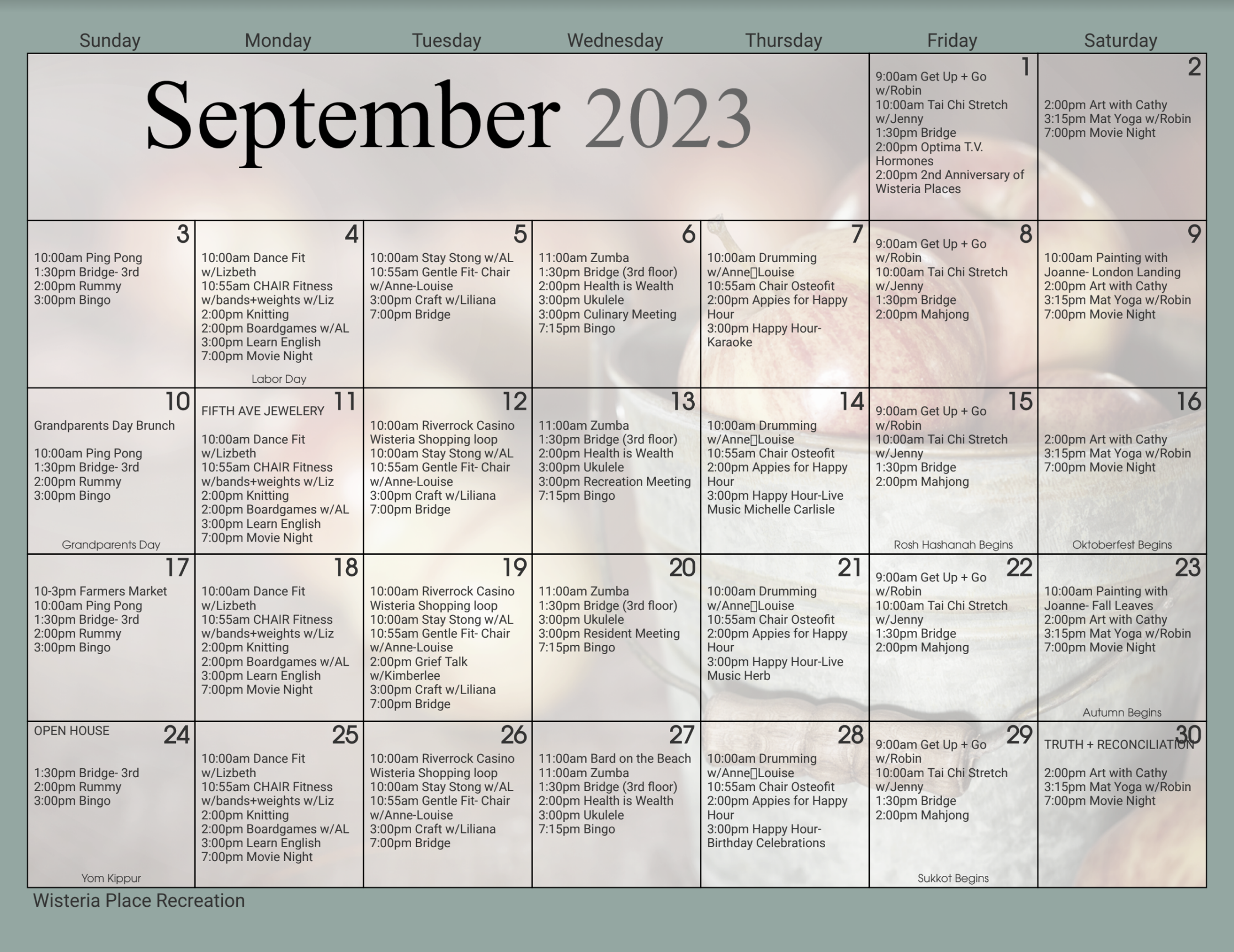 2023 September Wisteria Place Events