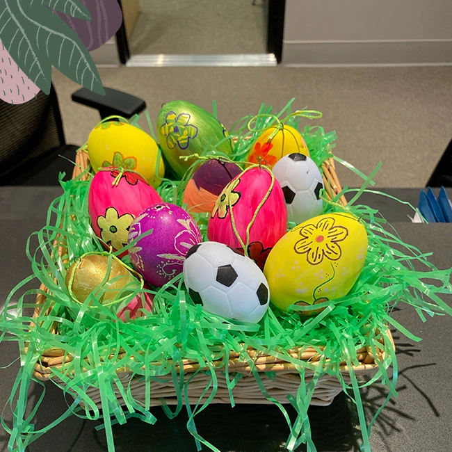 Easter eggs in a basket in senior living