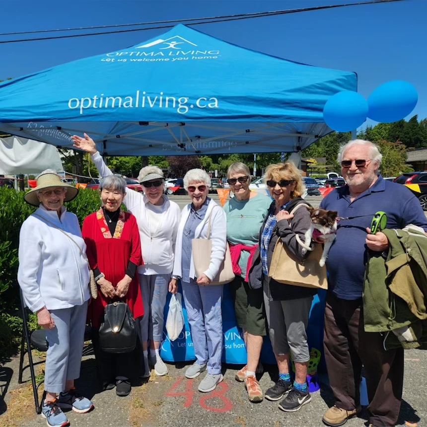 Seniors smiling and enjoying the Farmer's Market together